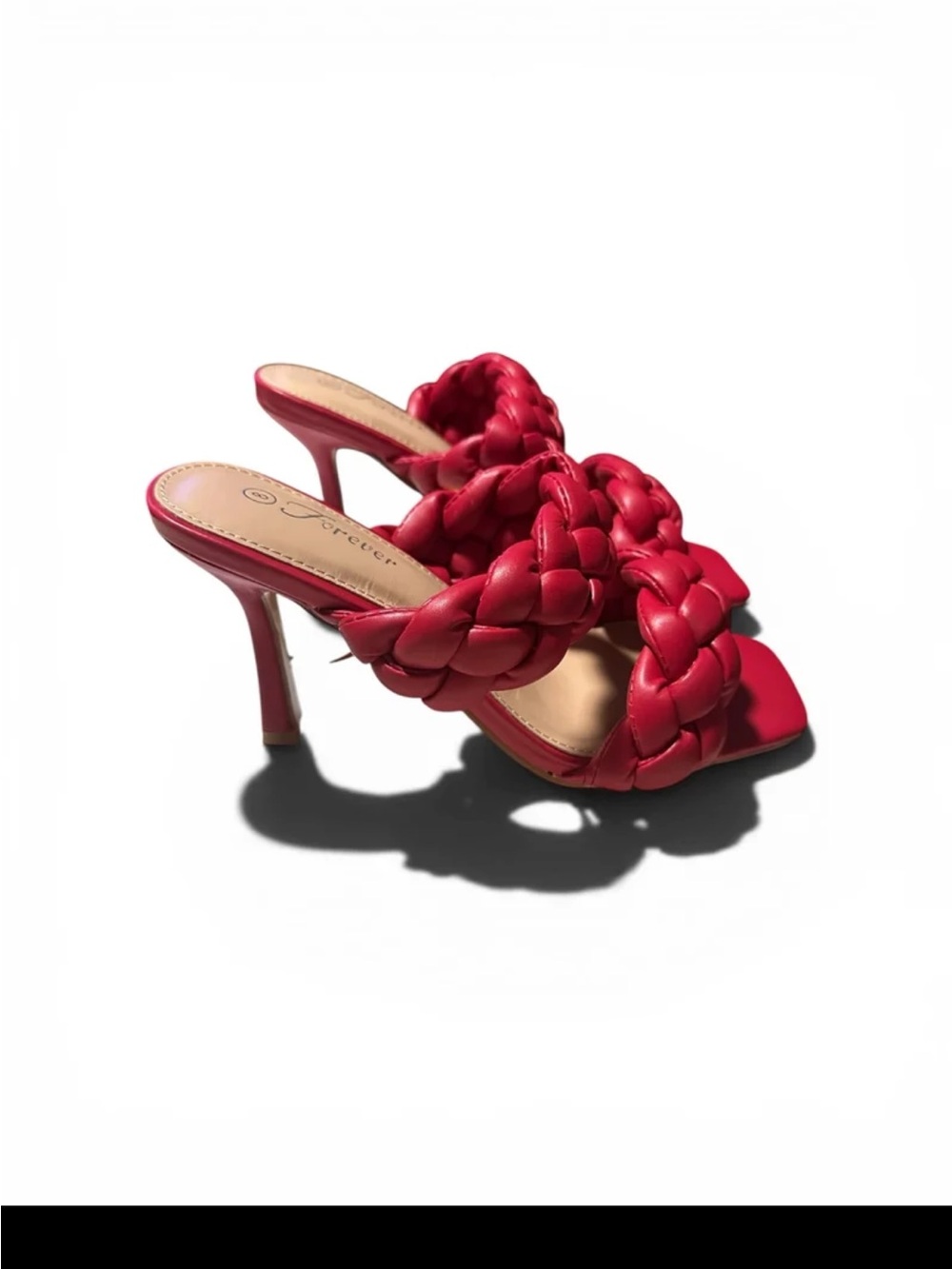NWT Red Braided Heeled Sandals Square Toe & Slip-On Style Forever square 68. - Picture 7 of 7